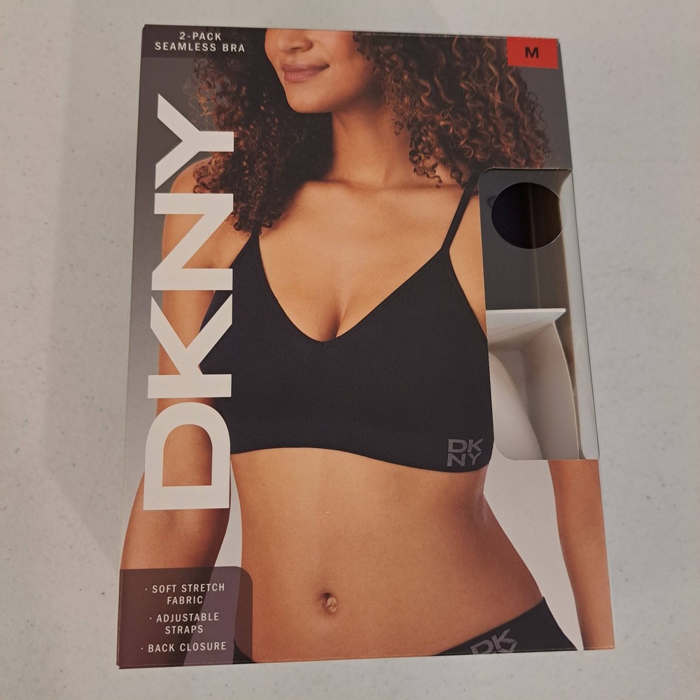 DKNY Womens Bra Med 2-Pack Blk/Wt NWT Seamless Soft Stretch Back Close 1768-224